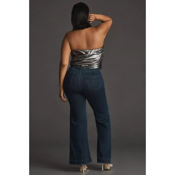 Anthropologie Pilcro womens blue Retro Low-Rise Pull-On Flare Jeans Size 14w - Picture 2 of 9